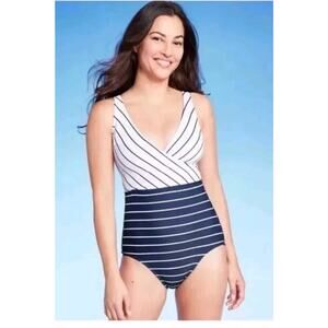 NWT Kona Sol Striped One-Piece Swimsuit Navy & White | Size Small